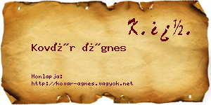 Kovár Ágnes névjegykártya